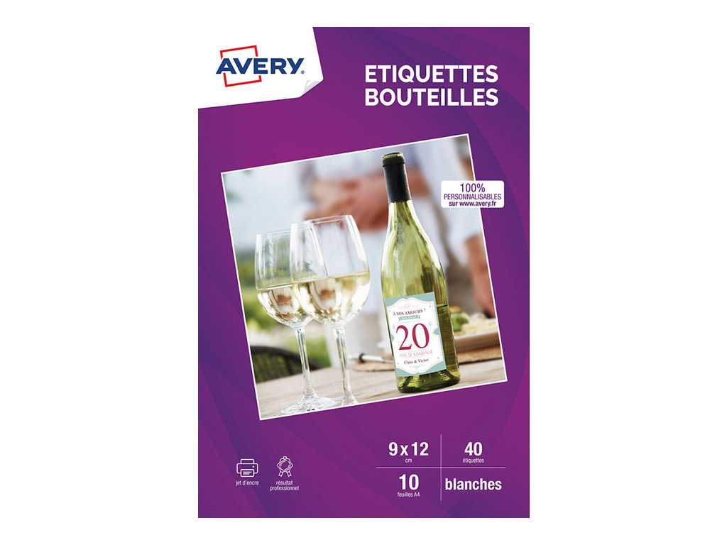 Avery 40 Etiquettes Pour Bouteilles 1 X 90mm Impression Jet D Encre Pas Cher Bureau Vallee