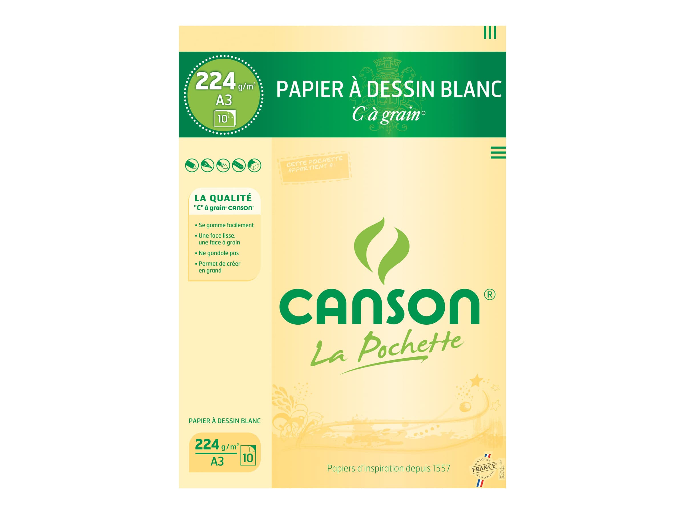 Canson C à Grain Pochette Papier à Dessin 10 Feuilles A3 224g Blanc Pas Cher