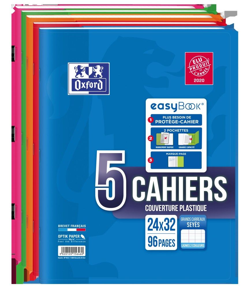 Oxford Easybook Lot De 5 Cahiers Polypro 24 X 32 Cm 96 Pages Grands Carreaux Seyes