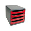 9002493423206-Exacompta BigBox - Module de classement 4 tiroirs - noir/rouge carmin-Angle gauche-1