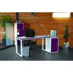 3700339874118-Bureau droit MT1 Elégance - L160 x P67 x H75 cm - pieds blancs - plateau blanc chants prune--0