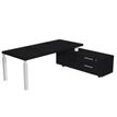 7331920004124-Bureau Manager FLORA - avec console retour réversible - L225 x P170 cm - pieds en métal blanc - plateau imit--0