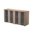 7331920003240-Armoire basse double Flora - L162,8xP43xH81,4 cm - portes vitrées - 2 étagères - merisier arabis--0