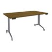 3253310464131-Table de réunion abattantes - L160 x P80 cm - pied alu - plateau imitation noyer --0