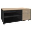 Console mobile LEVEL/STEELY/WOODY - L120 x H63 x P60 cm - 2 tiroirs dont 1 DS - coté carbone - finition tiroirs et dessus imitation Chêne clair