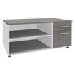 Console mobile LEVEL/STEELY/WOODY- L120 x H63 x P60 cm - 2 tiroirs dont 1 DS - coté Blanc - finition façade et dessus imitation Chêne gris