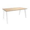 3253310157743-Bureau simple STEELY - L160 cm - Bureau de départ - Pieds blanc - plateau imitation Chêne clair--0