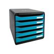 9002493423596-Exacompta BigBox Plus - Module de classement 5 tiroirs - noir/bleu turquoise-Angle gauche-0