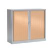 3219095805408-Armoire basse monobloc à rideaux GENERIC - 100 x 120 x 43 cm - aluminium/imitation hêtre-Angle gauche-0