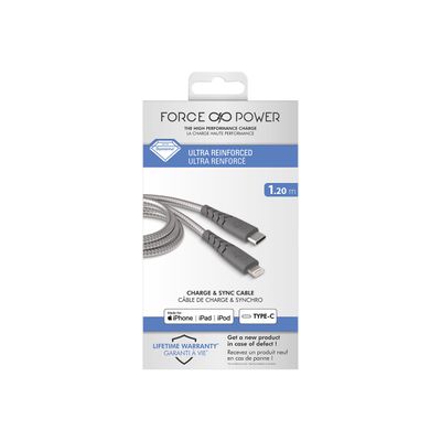 3571211402480-Force Power - câble USB-C/Lightning - 1.2 m - gris-Avant-4