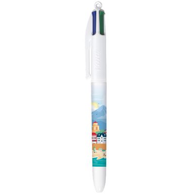 3086123758759-BIC Stylo à Bille 4 Couleurs Original à Pointe Moyenne Rétractable (1,00 mm) - Décors Thématique Sud-Ouest avec 5--1