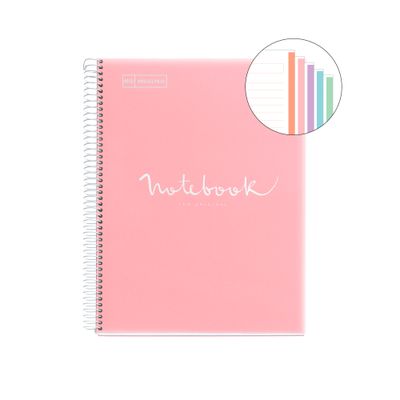 8422593485712-Notebook Emotions, couverture souple, A4 lignes horizontales 7 mm, 120 feuilles de 5 couleurs, Miquelri--1