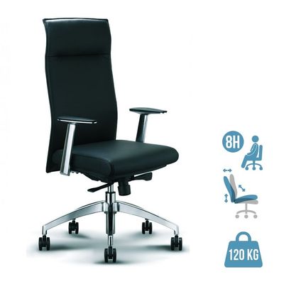 3700339877812-Fauteuil de bureau WILSON - accoudoirs fixes - appui-tête intégré - cuir noir--0