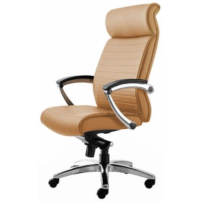 3700339883486-Fauteuil de bureau WILLIAM - accoudoirs articulés - appui-tête intégré - cuir Camel--1