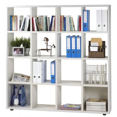 3253310130012-Bibliothèque CUBIC - L160 x H163 x P30 cm - 16 Cases - Blanc perle--0