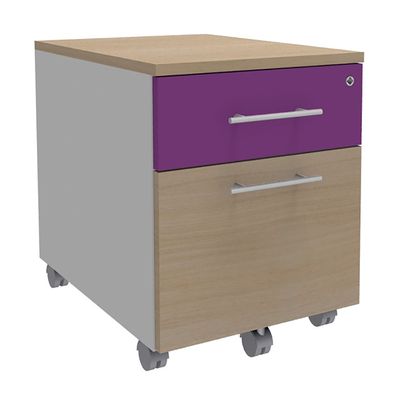 3253310147935-Caisson mobile INEO JET UP Bureau Vallée - L43 x H56 x P60 cm - 2 Tiroirs dont 1 dossier suspendu - façade imitation chêne--0