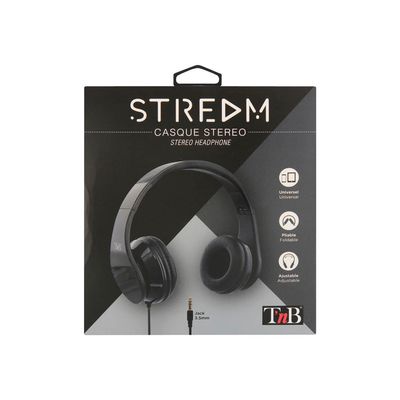 3303170088050-T'nB STREAM - Casque filaire prise jack 3,5mm - noir-Avant-3