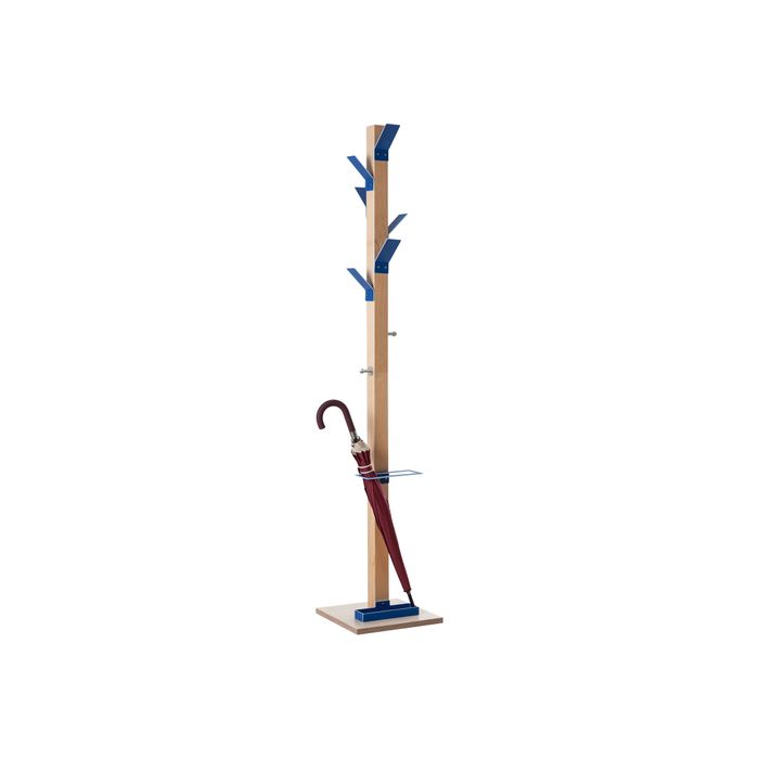 3660141260199-Porte-manteau en bois naturel avec porte parapluie EASYCLOTH - bleu-Angle gauche-2