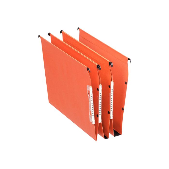3249440216290-Esselte Dual - 25 Dossiers suspendus pour armoires - fond 30 mm - orange-Angle droit-0