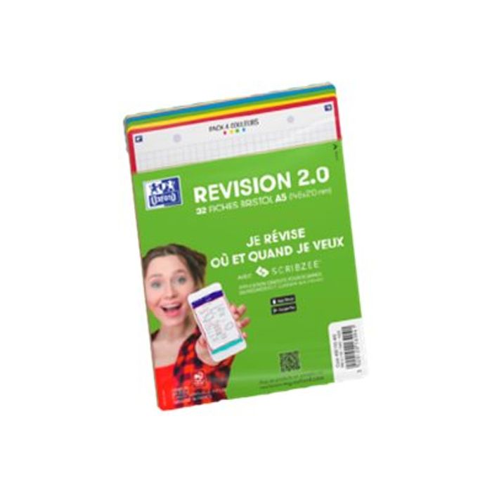 3020120169477-Oxford REVISION 2.0 - Pack de 32 Fiches Bristol Scribzee - A6 - petits carreaux - non perforées --Avant-0