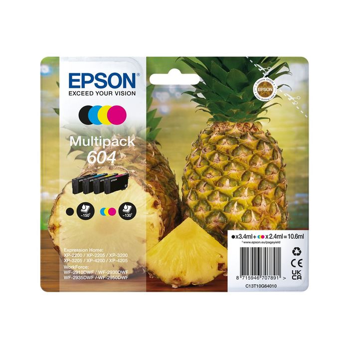 8715946707891-Epson 604 Ananas - pack de 4 - noir, jaune, cyan, magenta - cartouche d'encre originale-Avant-1