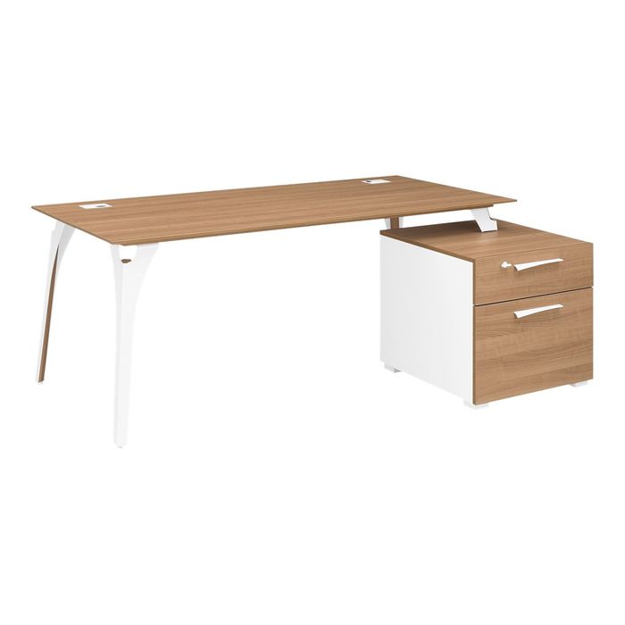 3483600601421-Bureau XENON avec bloc de rangement 2 tiroirs - 190 cm - Pieds métal - Merisier italien-Angle gauche-0