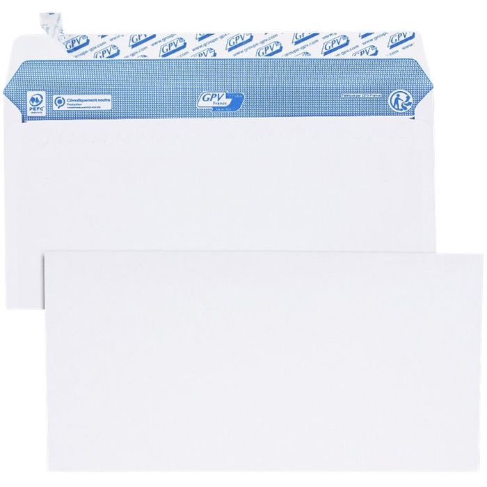 3250650033065-GPV - 200 Pochettes Enveloppes DL 110 x 220 mm - 90 gr - sans fenêtre - blanc - bande adhésive ouvert--1