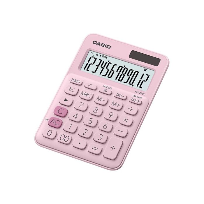 4549526700026-Calculatrice de bureau Casio MS-20UC - 12 chiffres - alimentation batterie et solaire - rose-Angle droit-0