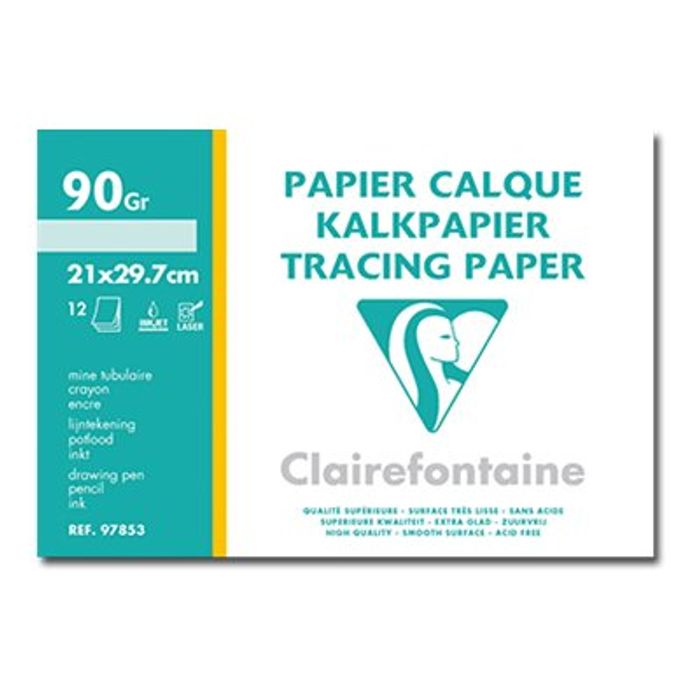 3329680978537-Clairefontaine Fine Arts - Pochette papier calque - 12 feuilles - A4 - 90 gr-Avant-0