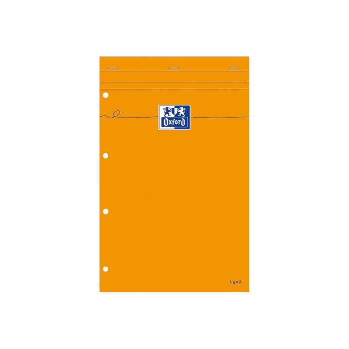 3020121062876-Oxford - Bloc notes - A4 + - 160 pages - ligné jaune - 80G - perforé - orange-Avant-0