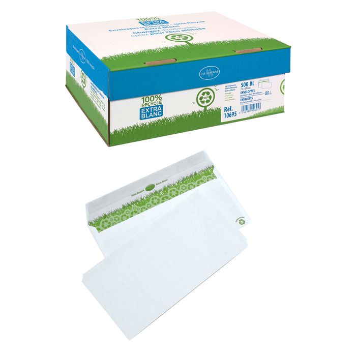 3240180106957-La Couronne - 500 Enveloppes recyclées DL 110 x 220 mm - 80 gr - sans fenêtre - blanc--0