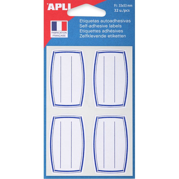 3270241119343-Apli Agipa - 32 Étiquettes scolaires cadre et lignes bleus - 33 x 53 mm - réf 111934--0