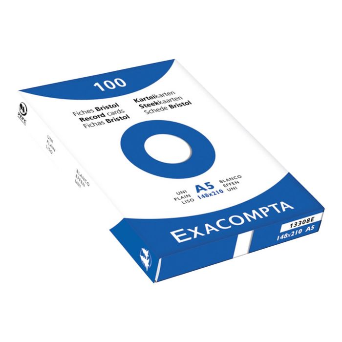 3130630133087-Exacompta - Pack de 100 Fiches Bristol - A5 - unies - non perforées - blanc-Angle gauche-0