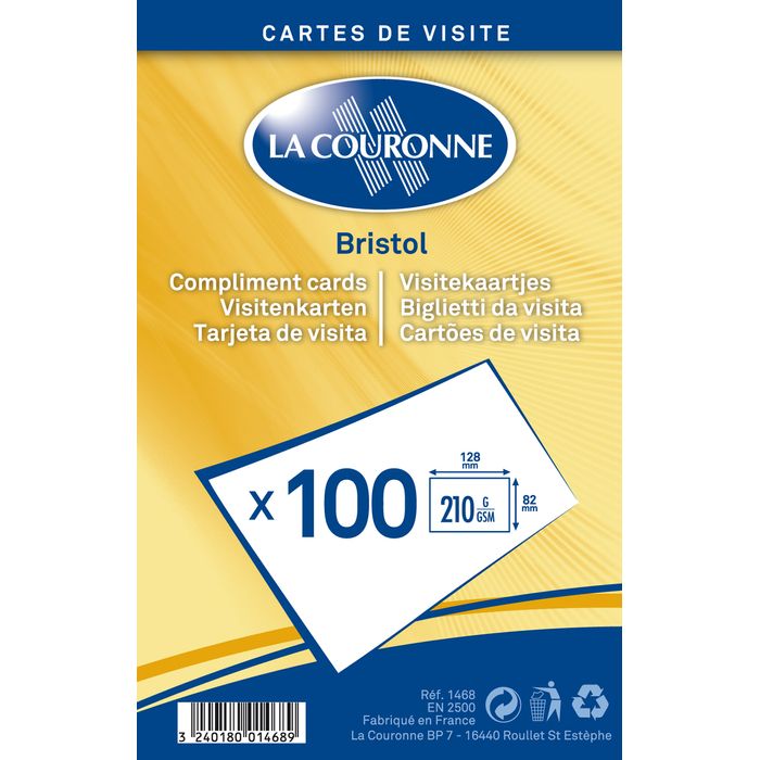 3240180014689-La Couronne - 100 Cartes bristol en coffret cristal - 128 x 82mm - 210 gr - blanc--0