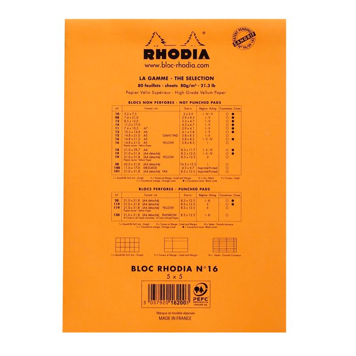 3030920162004-Rhodia Classic - Bloc notes - A5 - 80 pages - petits carreaux - 80g--1