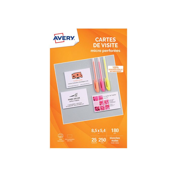 3266550122785-Avery - Papier pour 250 cartes de visite micro perforées 85 x 54 mm - 180 g/m² - impression jet -Avant-0