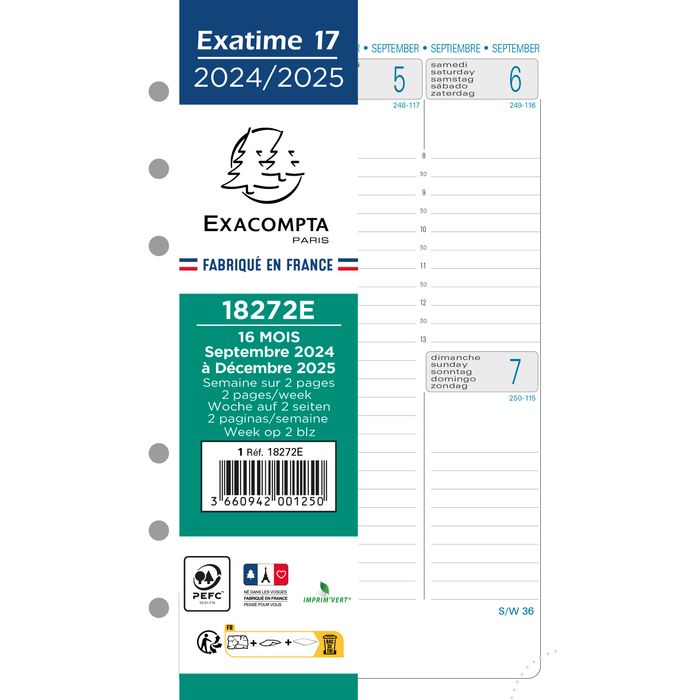 3660942001250-Exacompta Exatime 17 - Recharge pour organiseur - 1 semaine sur 2 pages à la verticale - 16 mois - 10,--0