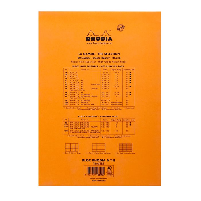 3030920186000-Rhodia - Bloc notes N°18 - A4 - 160 pages - ligné avec marge - 80g--2