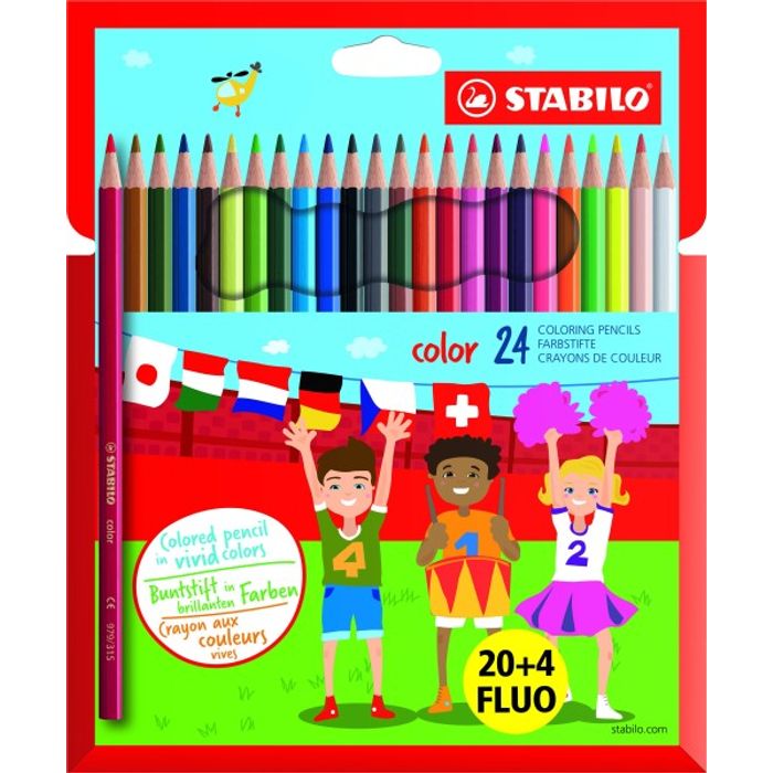 3168071861245-STABILO Color - 24 Crayons de couleur (20 couleurs classiques + 4 fluo)--0