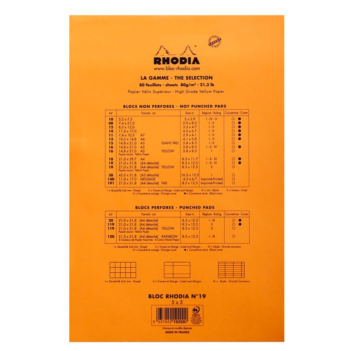 3037920192000-Rhodia - Bloc notes - A4 + - 80 pages - petits carreaux - 80g - orange--1