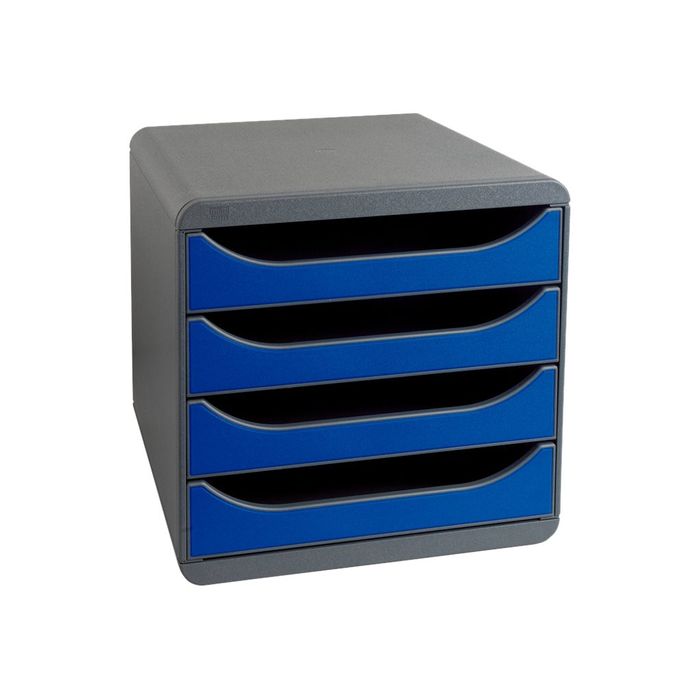 9002493423879-Exacompta BigBox - Module de classement 4 tiroirs - noir/bleu royal-Angle gauche-0