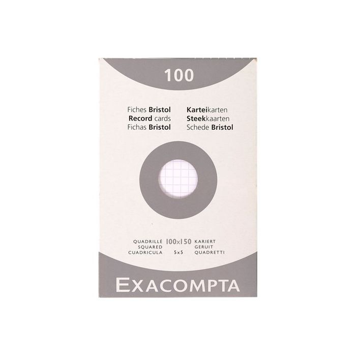 3130630132028-Exacompta - Pack de 100 Fiches Bristol - 10 x 15 cm - petits carreaux - non perforées - blanc-Avant-0