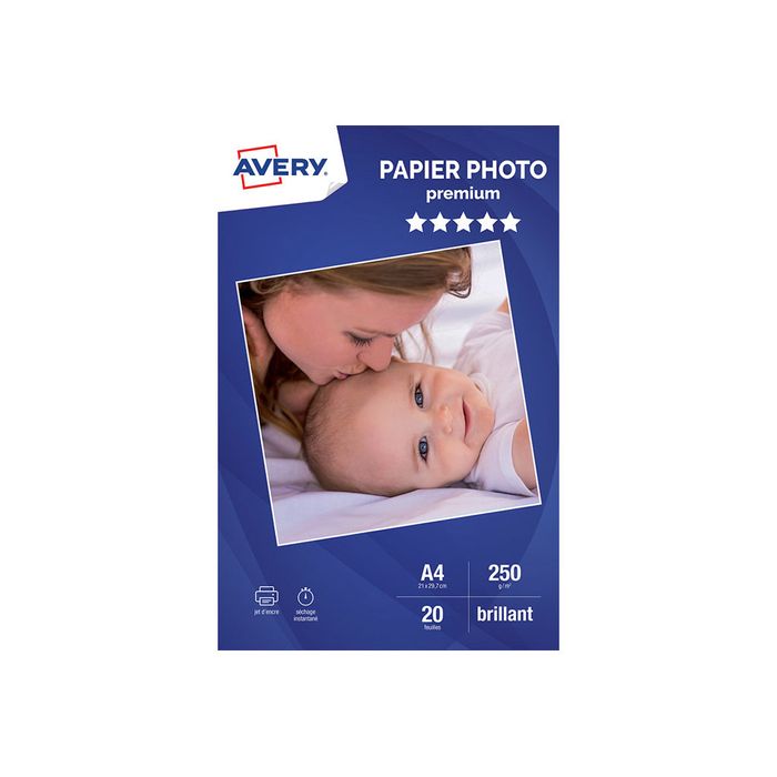 3266550092101-Avery - Papier Photo brillant - A4 - 250 g/m² - impression jet d'encre - 20 feuilles-Avant-0