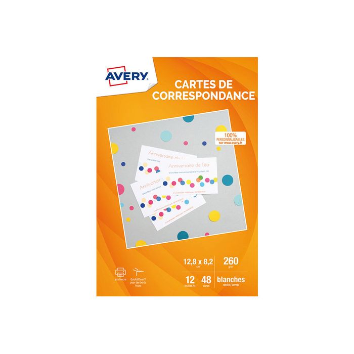 3266550173343-Avery - 48 Cartes de correspondance à bords lisses - 128 x 82 mm - 260 g/m² - impression jet d'e-Avant-0