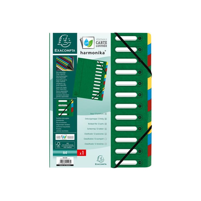 3130630551232-Exacompta Harmonika - Trieur à fenêtres 12 positions - vert-Avant-1