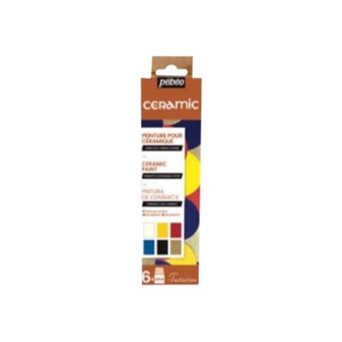 3167867564513-Pebeo Ceramic - Set d'initiation : 6 flacons de peinture à base de solvant - noir, jaune, blanc, lavande, rouge cerise-Avant-0