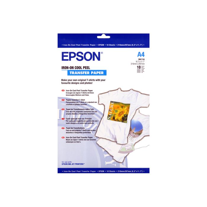 0010343814400-Epson - Papier transfert sur T-shirt - 124 g/m² - 10 feuilles A4 - impression jet d'encre-Avant-0