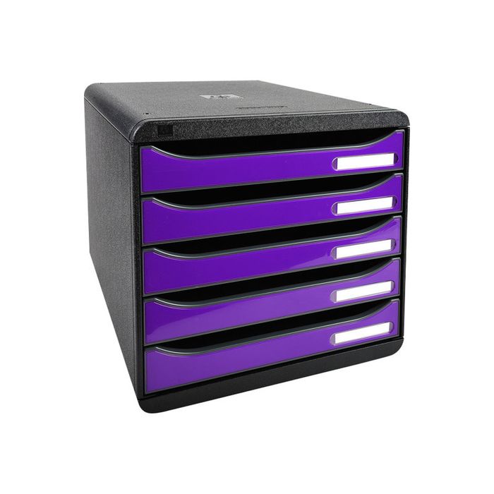 9002493423633-Exacompta BigBox Plus - Module de classement 5 tiroirs - noir/violet-Angle gauche-1