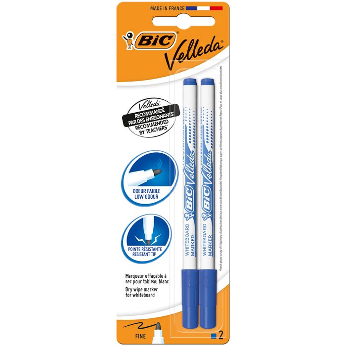 3086122722065-BIC VELLEDA 1721 - Pack de 2 marqueurs effaçables - pointe fine - bleu--0