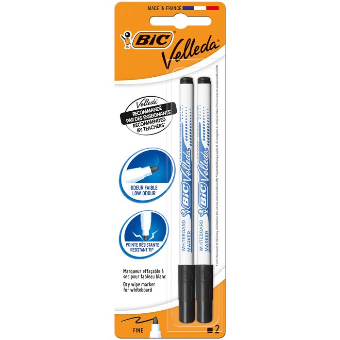 3086122722096-BIC VELLEDA 1721 - Pack de 2 marqueurs effaçables - pointe fine - noir--0